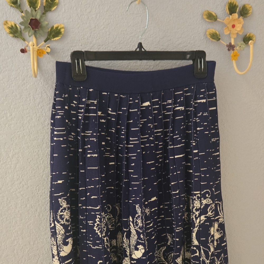 Anthropologie Navy and Cream A-Line Skirt
